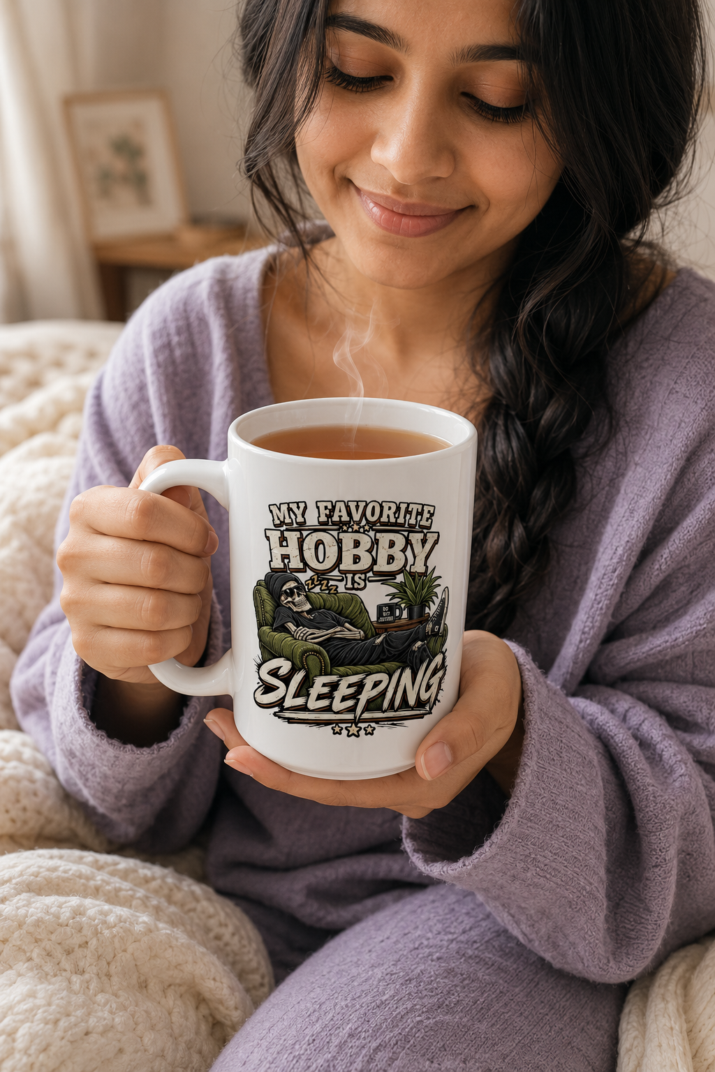 Sleeping Ceramic Mug — Motivational Coffee Cup (15oz)
