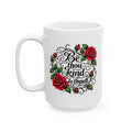 Rose Tattoo Ceramic Mug (11oz & 15oz) — Floral Script Design