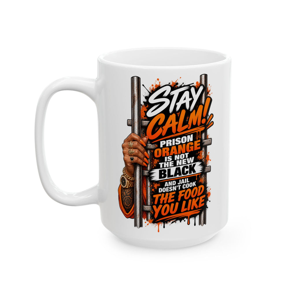 Stay Calm Prison  — Vintage Floral Skull Illustration Coffee Cup (15oz)