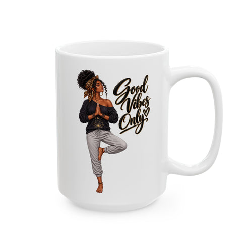 Affirmation Mug — 'Good Vibes Only' Ceramic Coffee Cup (15oz)