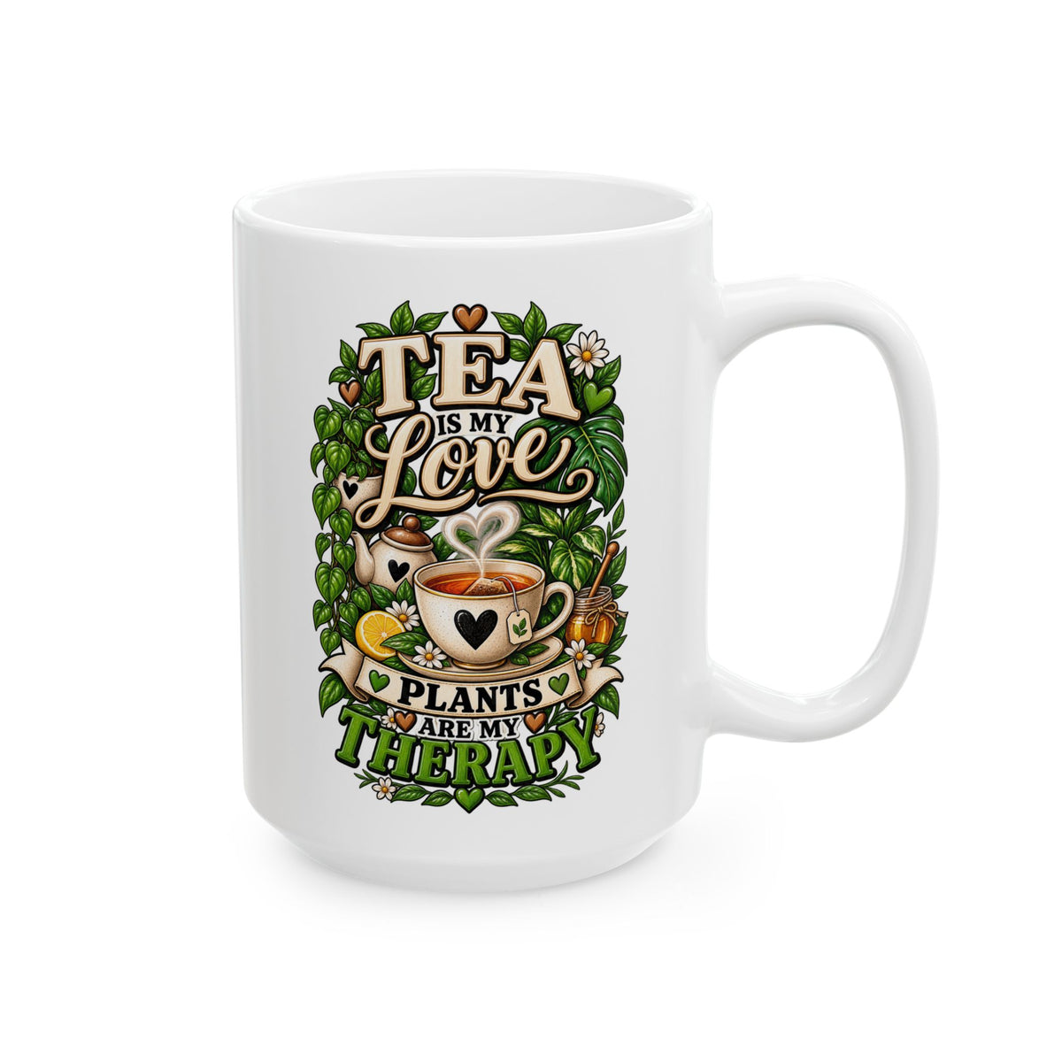 Tea is my love Mug — Floral Deer Skull Ceramic Cup (15oz)