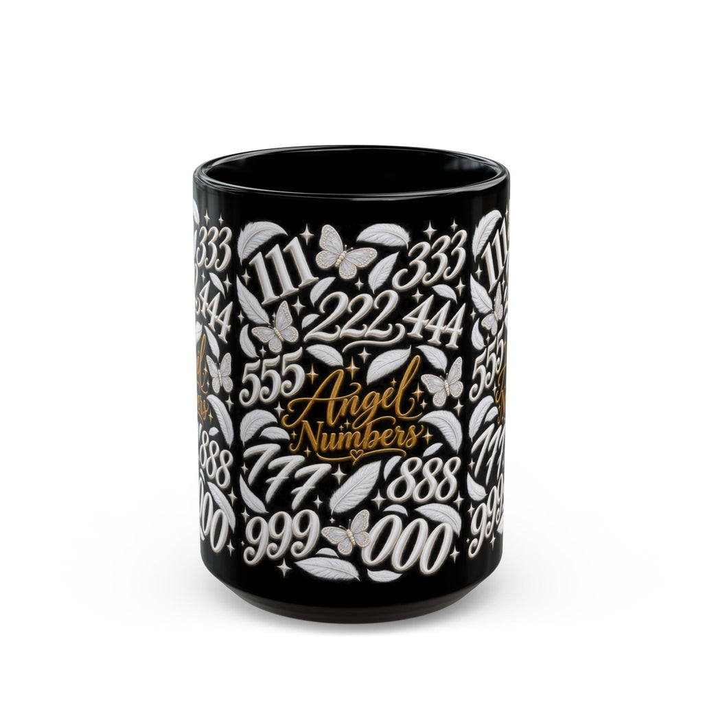 Angel Numbers Coffee Mug — Spiritual Numerology Black Ceramic Mug (15oz)