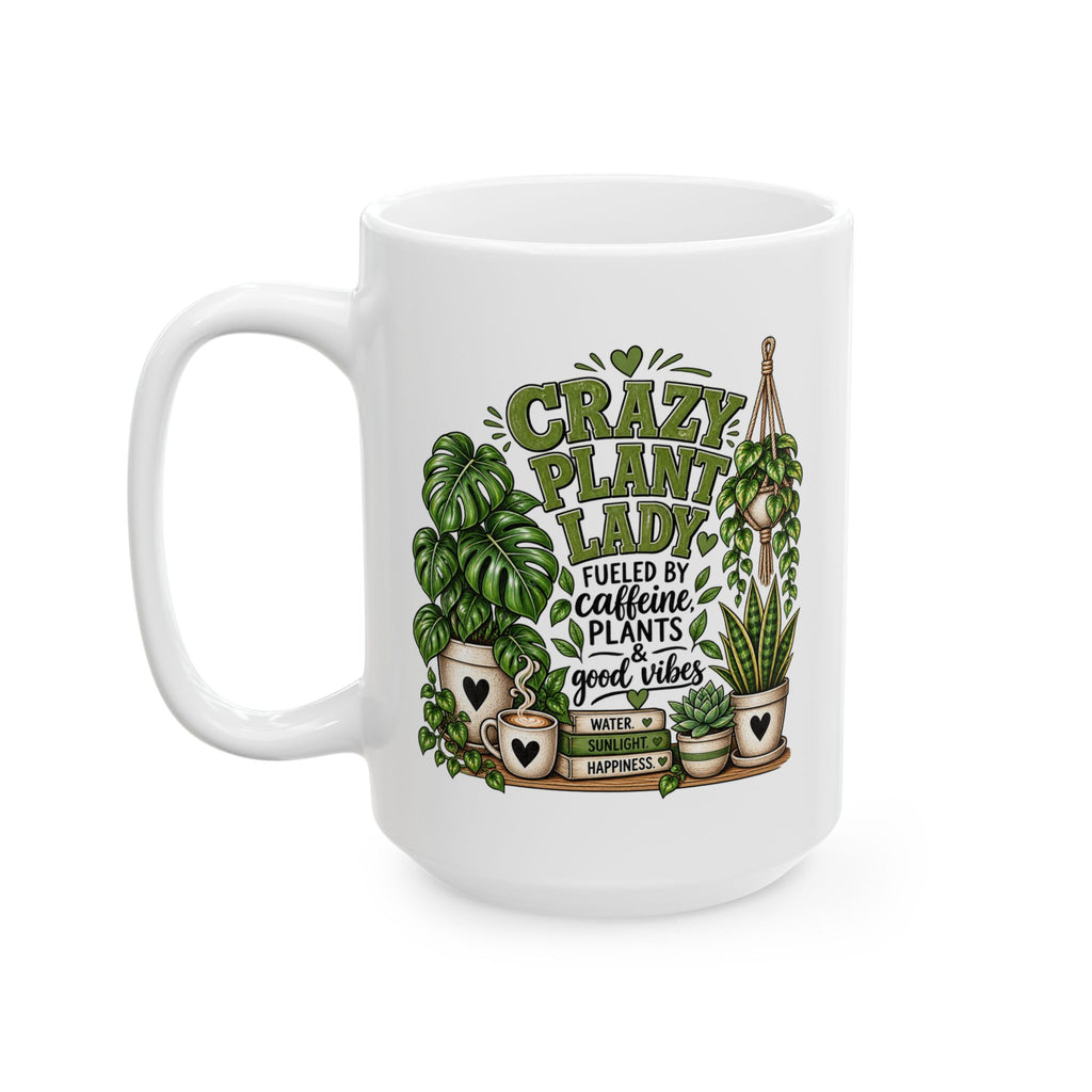 Plant Lover Ceramic Mug — Hanging & Potted Houseplants Illustration (15oz)