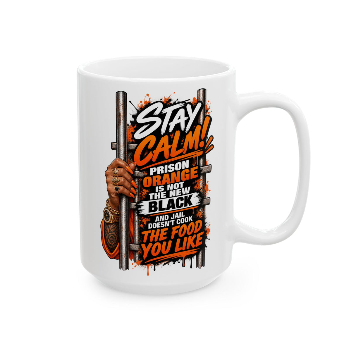Stay Calm Prison  — Vintage Floral Skull Illustration Coffee Cup (15oz)