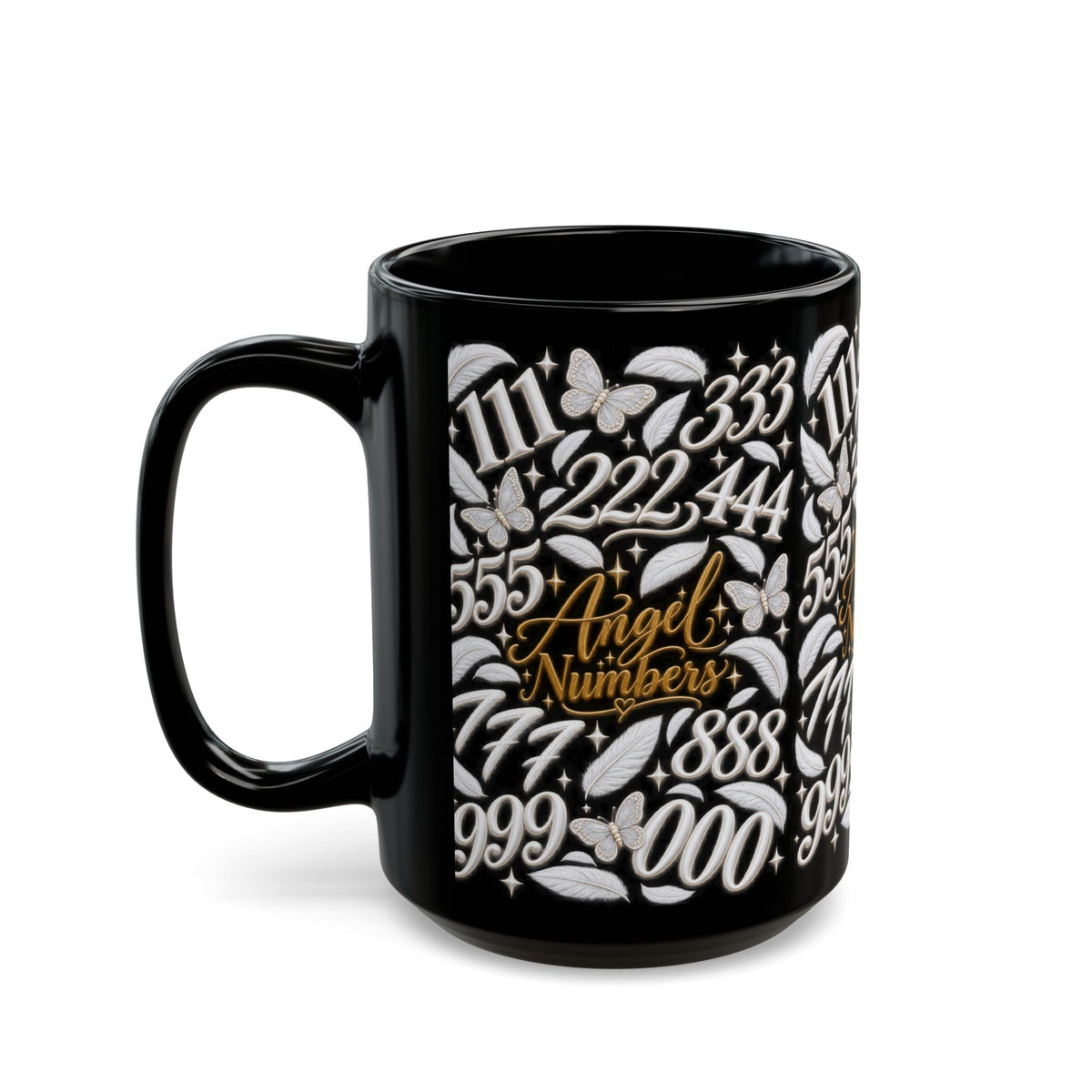 Angel Numbers Coffee Mug — Spiritual Numerology Black Ceramic Mug (15oz)