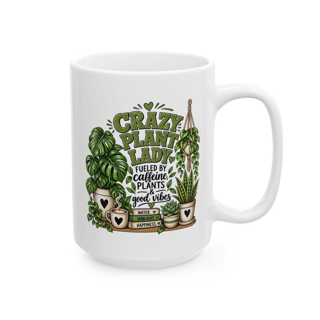 Plant Lover Ceramic Mug — Hanging & Potted Houseplants Illustration (15oz)