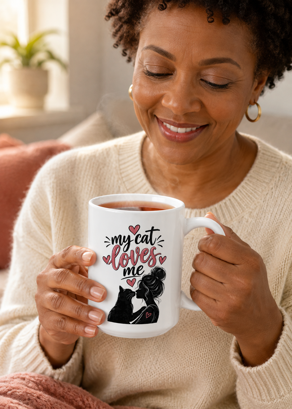 Love You Mom Mug — Black Mom Silhouette Ceramic Coffee Cup (15oz)
