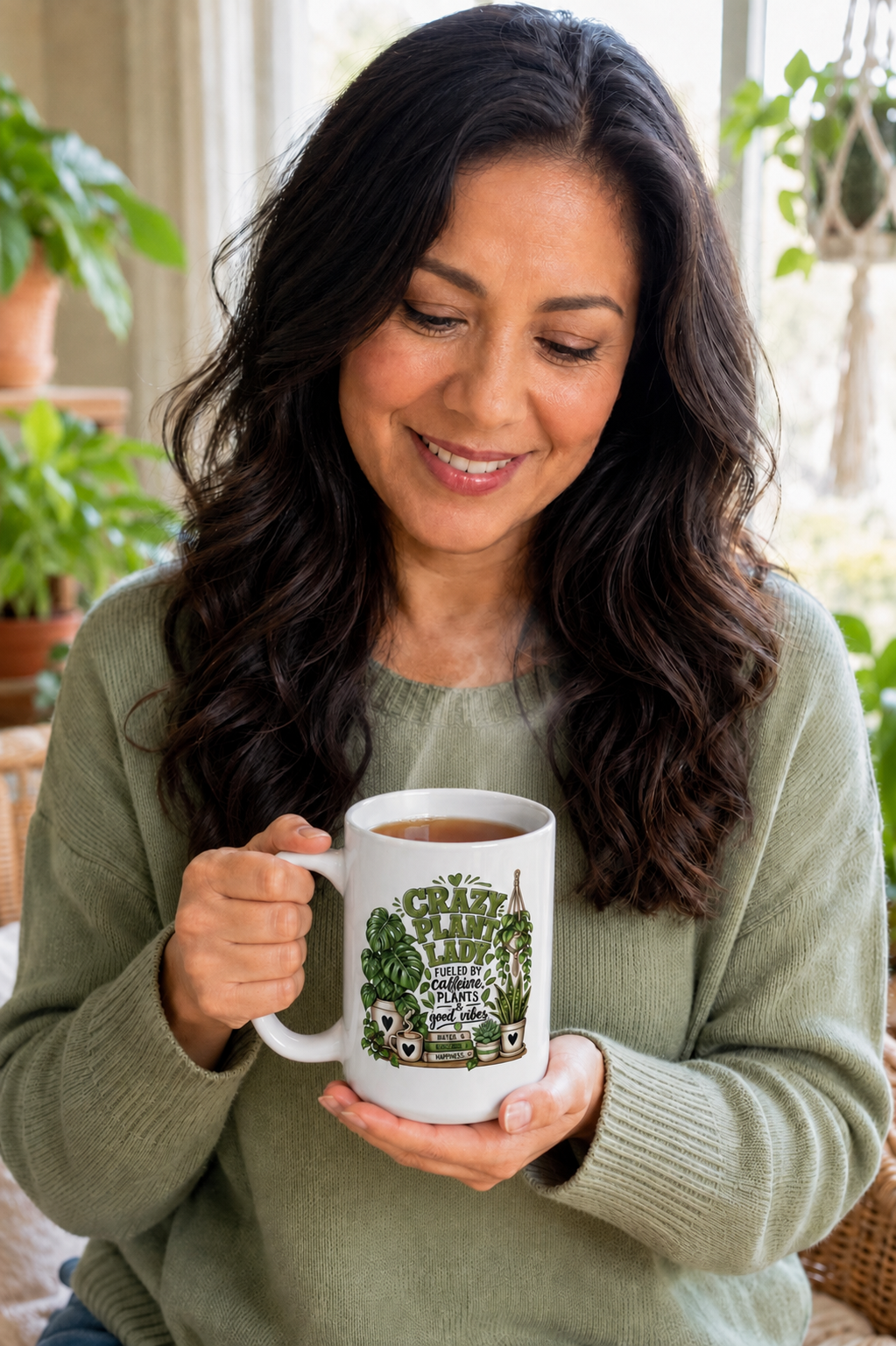 Plant Lover Ceramic Mug — Hanging & Potted Houseplants Illustration (15oz)