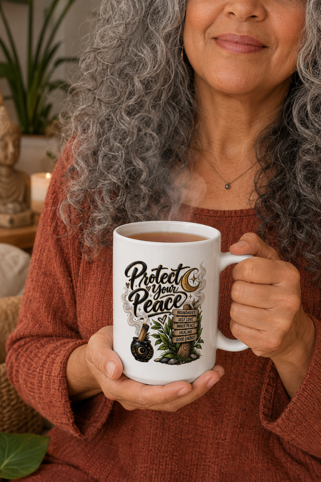 Protect Your Peace Ceramic Mug — Inspirational Self-Care Coffee Cup (15oz)