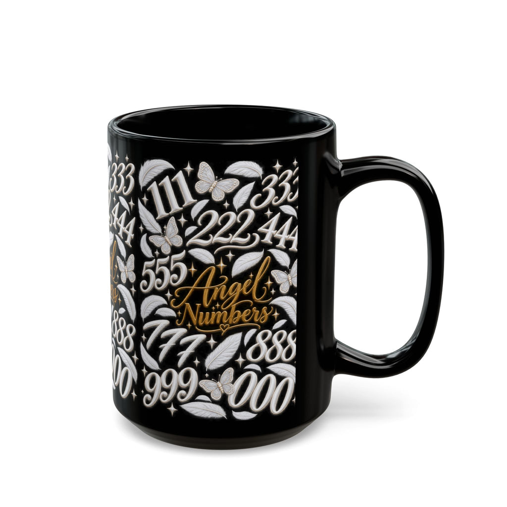 Angel Numbers Coffee Mug — Spiritual Numerology Black Ceramic Mug (15oz)