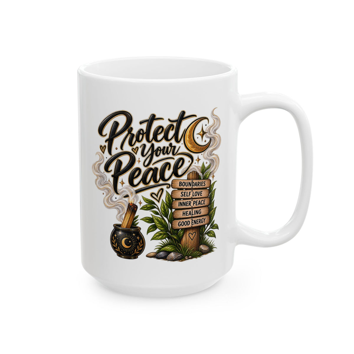 Protect Your Peace Ceramic Mug — Inspirational Self-Care Coffee Cup (15oz)