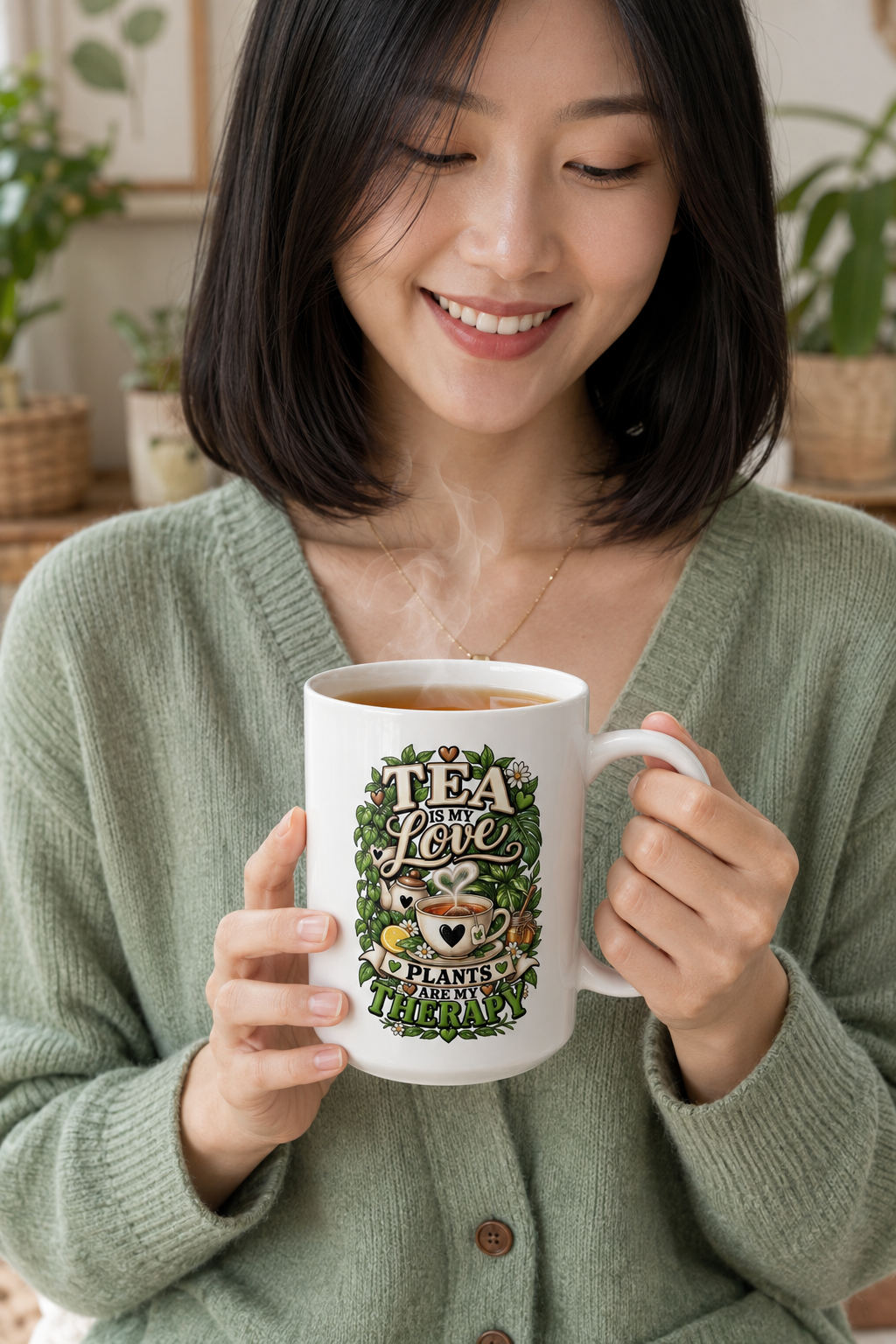 Tea is my love Mug — Floral Deer Skull Ceramic Cup (15oz)