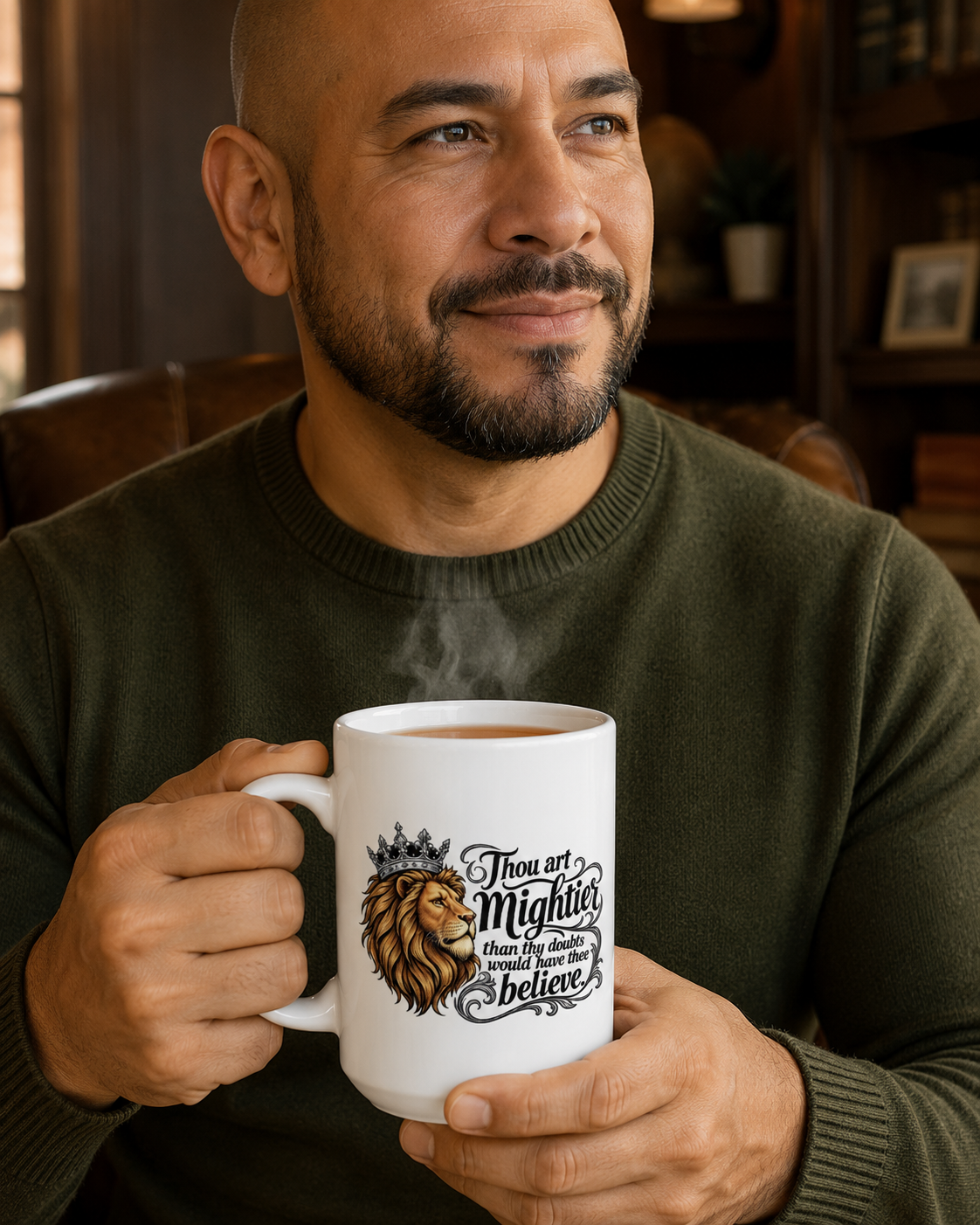 Lion Crown Ceramic Mug — Inspirational 'Be Your Own King/Queen' Coffee Cup (11oz, 15oz)